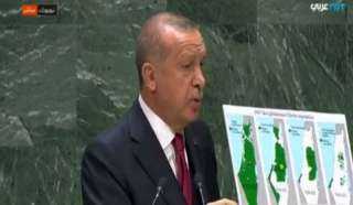أردوغان يرفع خارطة فلسطين في الأمم المتحدة: ”إسرائيل” سلبت الأرض